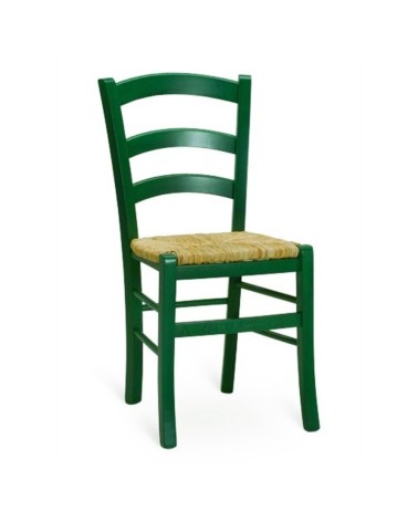 Sedia Venezia colore anilina verde scuro in legno di faggio con seduta in paglia set 2 pezzi