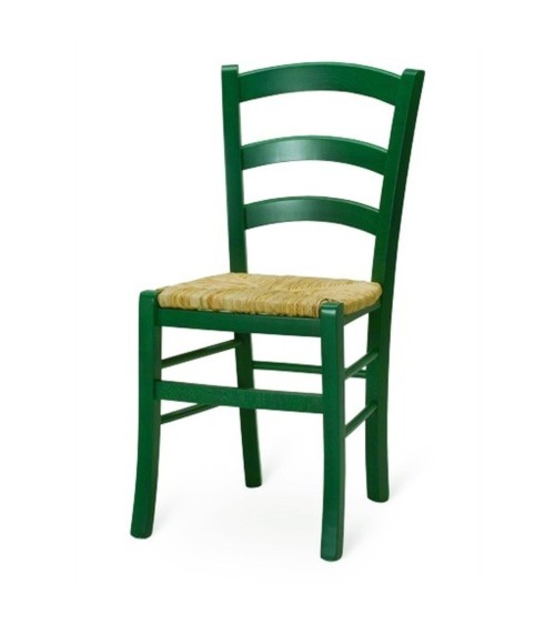 Sedia Venezia colore anilina verde scuro in legno di faggio con seduta in paglia set 2 pezzi
