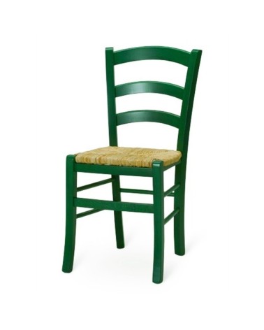 Sedia Venezia colore anilina verde scuro in legno di faggio con seduta in paglia set 2 pezzi