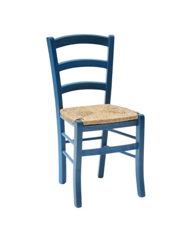 Sedia Venezia colore anilina celeste in legno di faggio con seduta in paglia set 2 pezzi