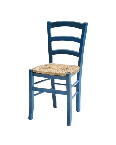 Sedia Venezia colore anilina celeste in legno di faggio con seduta in paglia set 2 pezzi