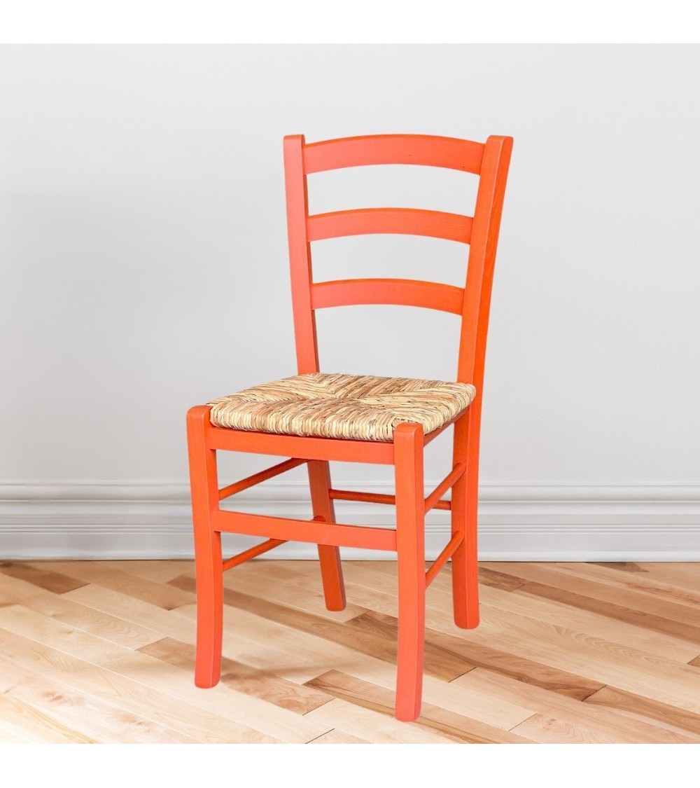 Sedia Venezia colore anilina arancio in legno di faggio con seduta in paglia set 2 pezzi