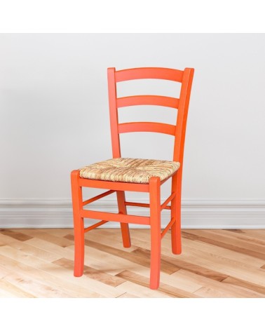 Sedia Venezia colore anilina arancio in legno di faggio con seduta in paglia set 2 pezzi