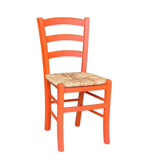 Sedia Venezia colore anilina arancio in legno di faggio con seduta in paglia set 2 pezzi