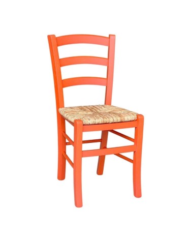 Sedia Venezia colore anilina arancio in legno di faggio con seduta in paglia set 2 pezzi