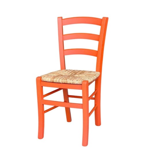 Sedia Venezia colore anilina arancio in legno di faggio con seduta in paglia set 2 pezzi
