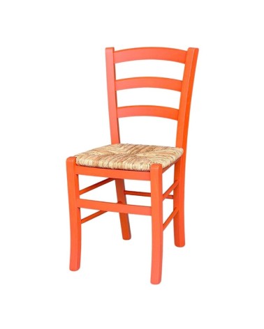 Sedia Venezia colore anilina arancio in legno di faggio con seduta in paglia set 2 pezzi