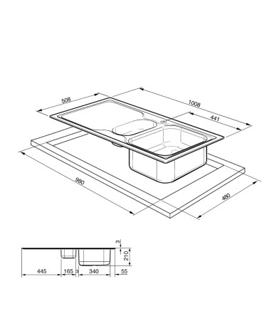 Lavello Smeg LV100S3 1 vasca + 1/2 con gocciolatoio sinistro 100x50 cm inox
