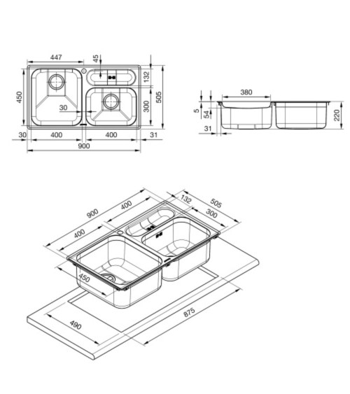 Lavello Smeg LTS9032 90 cm. spazzolato inox