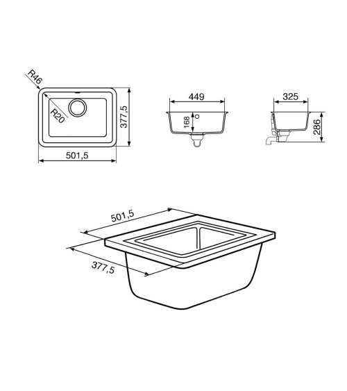 Lavello monovasca Smeg VST50AL 50 cm sottotop sintetico alluminio