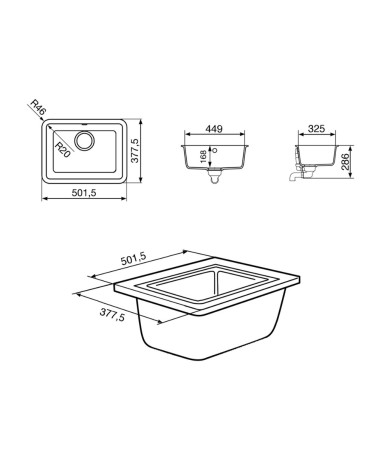 Lavello monovasca Smeg VST50AL 50 cm sottotop sintetico alluminio