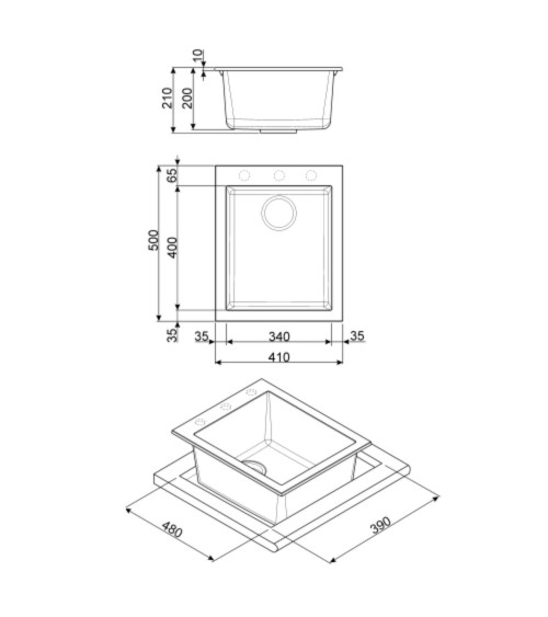 Lavello monovasca Smeg VZ40TT fragranite titanio 40 cm