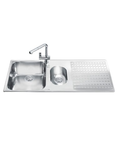 Lavello Smeg LTS102D2 inox 1+1/2 vasca con gocciolatoio destro 100x50 cm