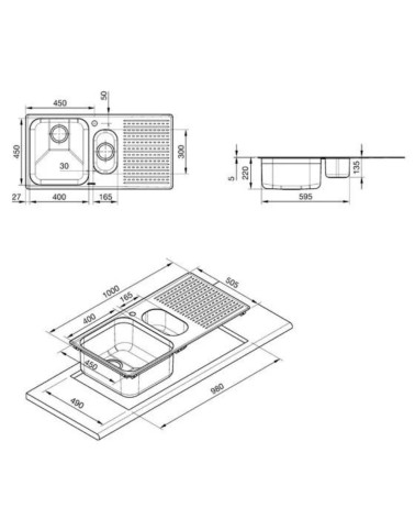 Lavello Smeg LTS102D2 inox 1+1/2 vasca con gocciolatoio destro 100x50 cm
