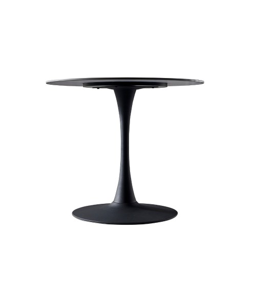 Tavolo rotondo Dot con piano in ceramica effetto marmo nero opaco con particolari oro e gamba nera
