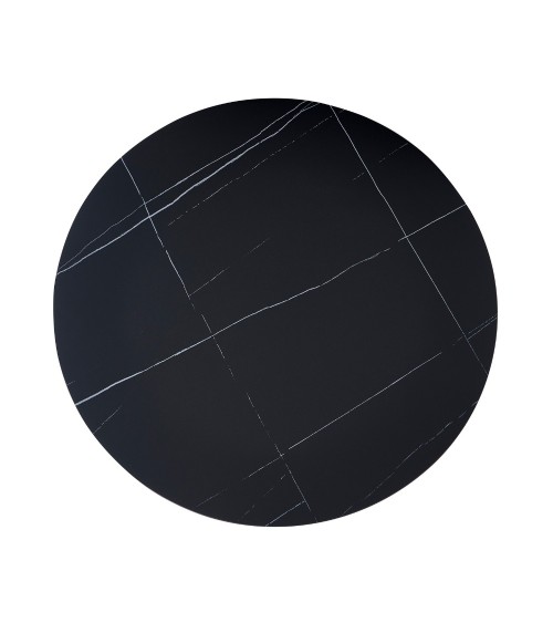 Tavolo rotondo Dot con piano in ceramica effetto marmo nero opaco con particolari oro e gamba nera