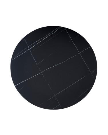 Tavolo rotondo Dot con piano in ceramica effetto marmo nero opaco con particolari oro e gamba nera
