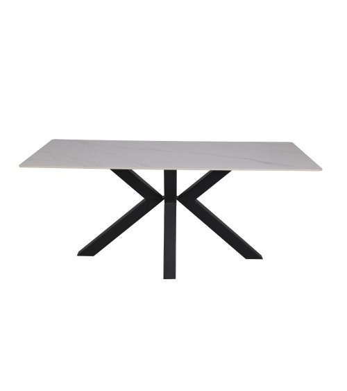 Tavolo Solid 180x90 piano ceramica effetto marmo bianco lucido e gambe nere