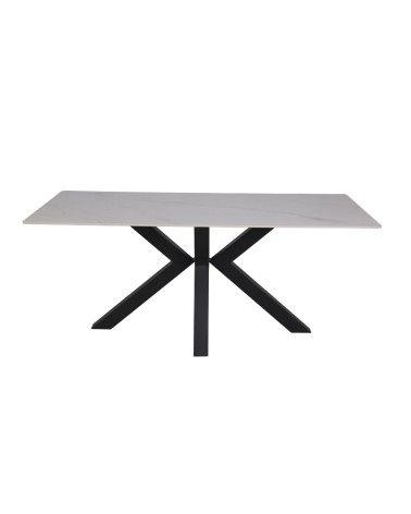 Tavolo Solid 180x90 piano ceramica effetto marmo bianco lucido e gambe nere