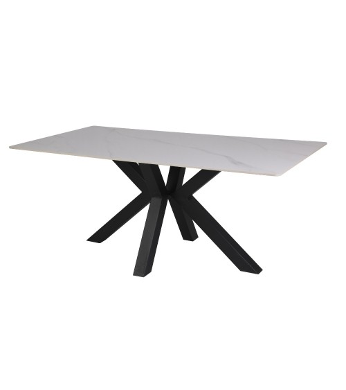 Tavolo Solid 180x90 piano ceramica effetto marmo bianco lucido e gambe nere