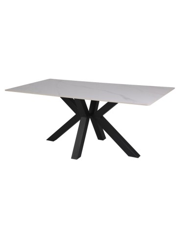 Tavolo Solid 180x90 piano ceramica effetto marmo bianco lucido e gambe nere