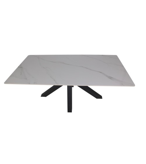 Tavolo Solid 180x90 piano ceramica effetto marmo bianco lucido e gambe nere