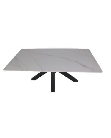 Tavolo Solid 180x90 piano ceramica effetto marmo bianco lucido e gambe nere