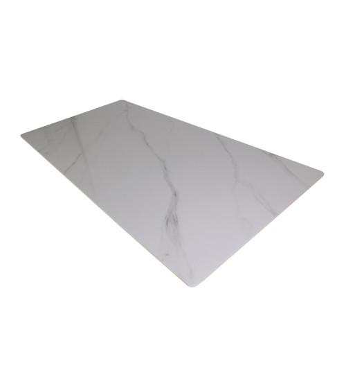 Tavolo Solid 180x90 piano ceramica effetto marmo bianco lucido e gambe nere