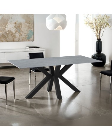 Tavolo Germany 180x90 piano ceramica effetto marmo grigio opaco e gambe nere