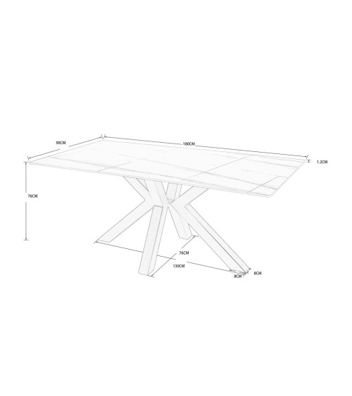 Tavolo Germany 180x90 piano ceramica effetto marmo grigio opaco e gambe nere