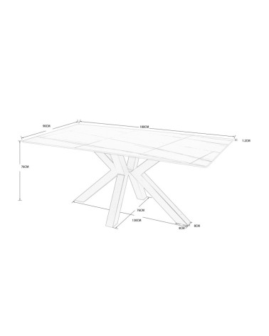Tavolo Germany 180x90 piano ceramica effetto marmo grigio opaco e gambe nere