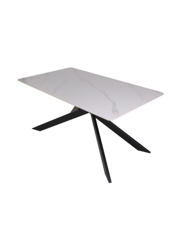 Tavolo Star con piano in ceramica effetto marmo bianco lucido e gambe nere