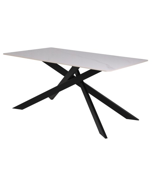 Tavolo Star con piano in ceramica effetto marmo bianco lucido e gambe nere