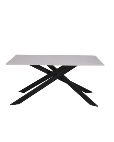 Tavolo Star con piano in ceramica effetto marmo bianco lucido e gambe nere