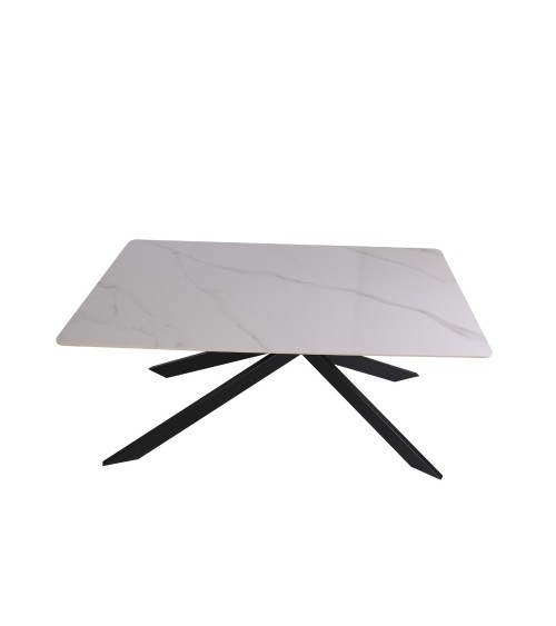 Tavolo Star con piano in ceramica effetto marmo bianco lucido e gambe nere