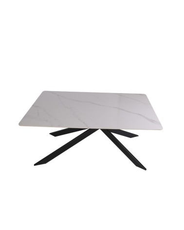 Tavolo Star con piano in ceramica effetto marmo bianco lucido e gambe nere