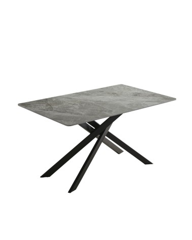 Tavolo Pacific con piano in ceramica effetto marmo grigio lucido e gambe nere