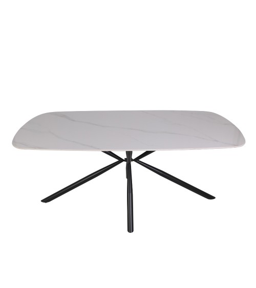 Tavolo Style fisso con piano in ceramica effetto marmo bianco lucido con gambe nere