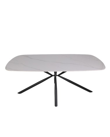 Tavolo Style fisso con piano in ceramica effetto marmo bianco lucido con gambe nere