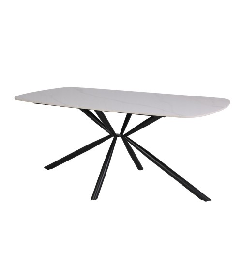 Tavolo Style fisso con piano in ceramica effetto marmo bianco lucido con gambe nere