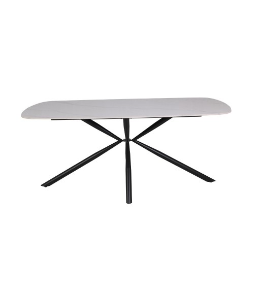 Tavolo Style fisso con piano in ceramica effetto marmo bianco lucido con gambe nere