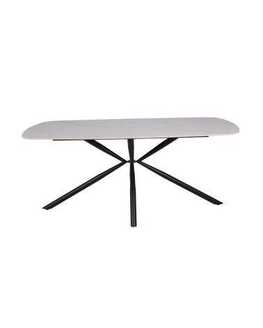 Tavolo Style fisso con piano in ceramica effetto marmo bianco lucido con gambe nere