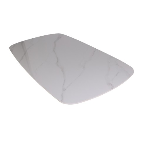 Tavolo Style fisso con piano in ceramica effetto marmo bianco lucido con gambe nere