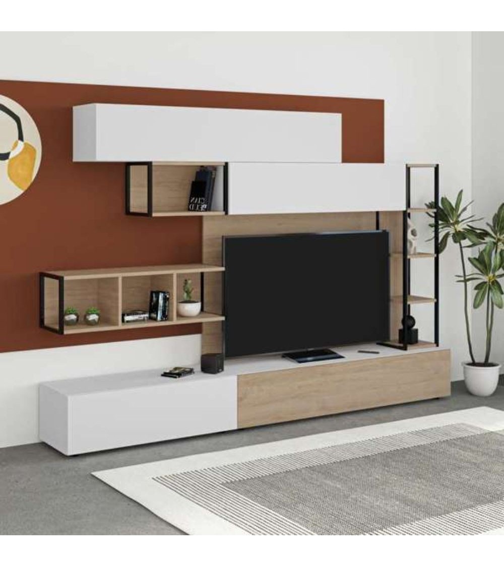 Parete attrezzata Tronador 260 cm. bianco e rovere