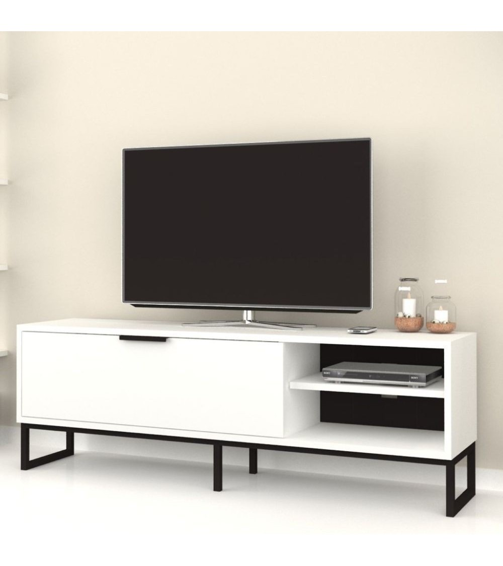 Porta tv Way bianco con dettagli ghisa