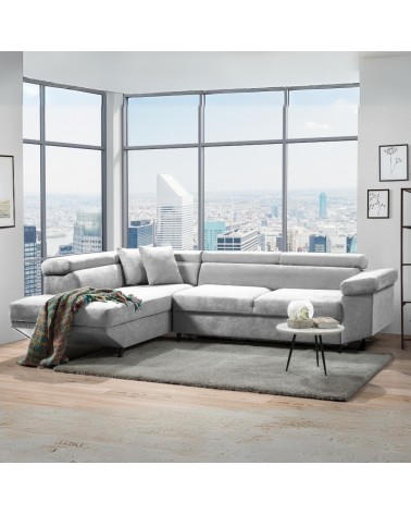 Divano letto Denver con penisola contenitore sinistra in Ronda 80 grigio chiaro