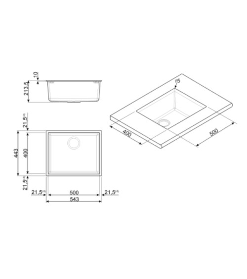 Vasca Smeg VZUM57TT sottotop 40x50 colore titanio