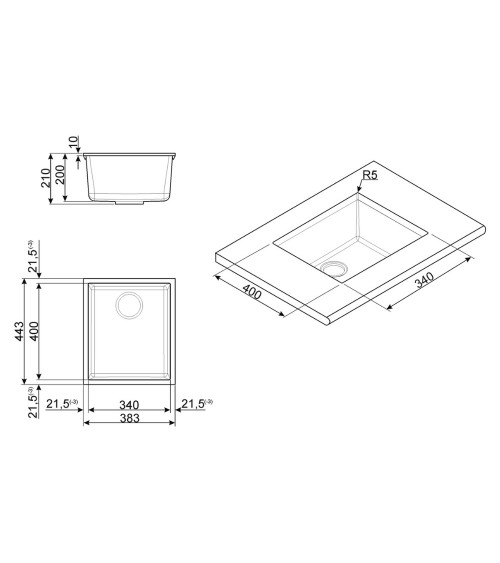 Lavello Smeg VZUM40CT 40x34 cm sottotop 1 vasca cemento