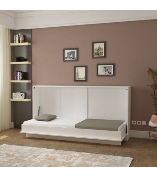 Letto singolo a scomparsa Life con apertura orizzontale bianco
