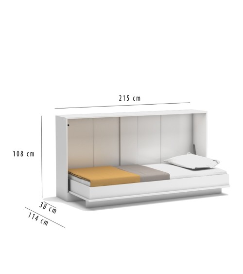 Letto singolo a scomparsa Life con apertura orizzontale bianco